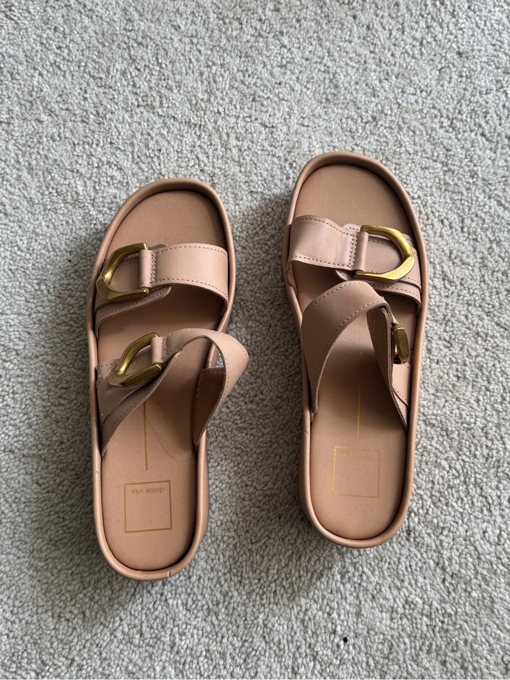 Dolce Vita Blush Pink Slide Sandals with Gold Buckles